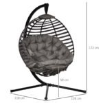 Hängesessel Hängekorb mit Gestell für 1 Person, faltbare Hängeschaukel mit Kissen, Stahl, 126x118x172cm für Garten & Balkon – Bild 3