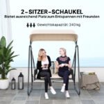 Hollywoodschaukel Rattan 2-Sitzer Gartenschaukel mit verstellbar, Sonnendach Kissen Hängebank, für Garten Balkon, Khaki – Bild 5