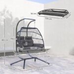 Hängesessel mit Gestell faltbar Hängekorb mit Kissen, Polyrattan, für 2 Personen, belastbar bis 260kg Sessel für Balkon Terrasse, Dunkelgrau – Bild 3