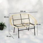 2-Sitzer Gartenbank Polyrattan, wetterfest Sitzbank im Rattangeflecht-Design, für Balkon, Terrasse, Garten, Khaki – Bild 3